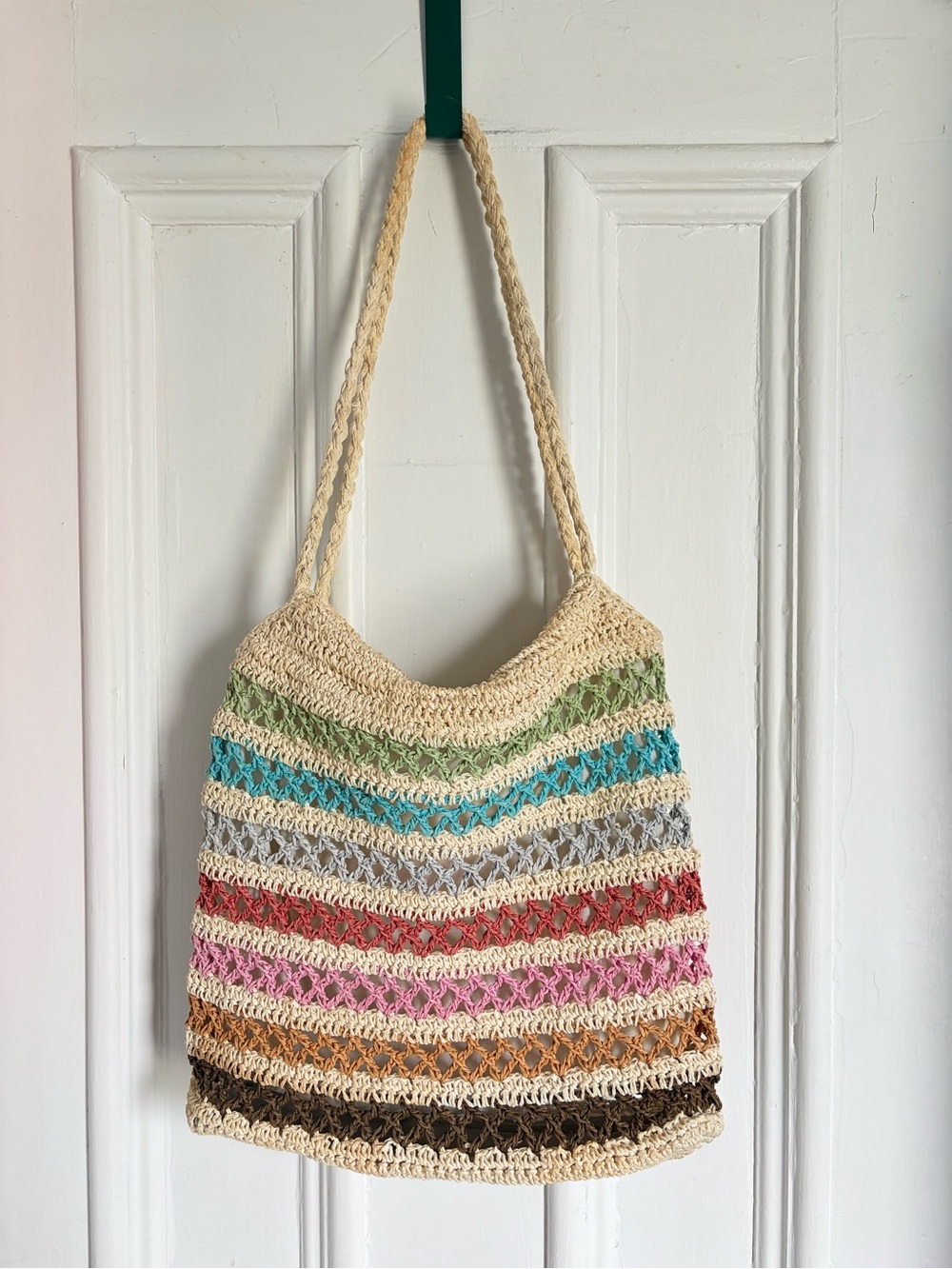 Vintage Woven Colourful Tote Bag with Multicolour Stripes